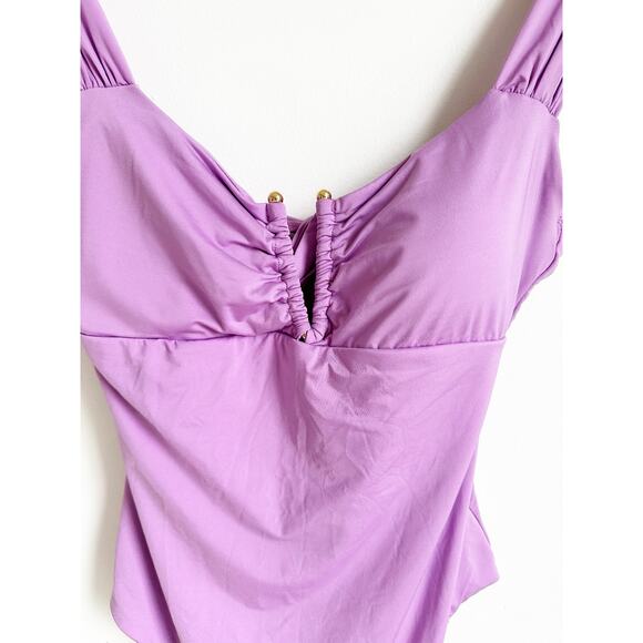 Becca Color Code Viviana Plunge One Piece Swimsuit Lavender Purple Size 4 - Picture 4 of 7